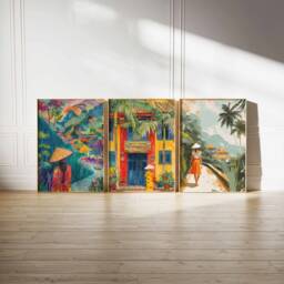 Set Of 3 Vietnam Posters, Floral Prints, D??cor, Vietnamese Travel Art, Asian Poster, Oriental Wall Decor - thumbnail 3