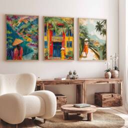 Set Of 3 Vietnam Posters, Floral Prints, D??cor, Vietnamese Travel Art, Asian Poster, Oriental Wall Decor - thumbnail 2