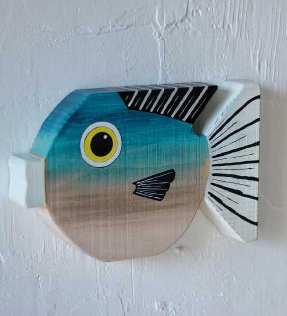 Wooden Fish Wall Art - Coastal Decor Beach House Decoration Nautical Wood Sculpture Handmade Rustic Hangingwood - image 1