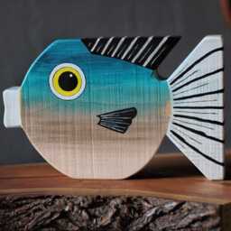 Wooden Fish Wall Art - Coastal Decor Beach House Decoration Nautical Wood Sculpture Handmade Rustic Hangingwood - thumbnail 2