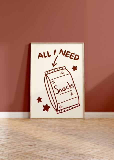 Retro Snacks Line Art Print Minimalist Kitchen Foodie Poster - image 1