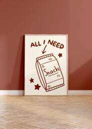 Retro Snacks Line Art Print Minimalist Kitchen Foodie Poster - thumbnail 1