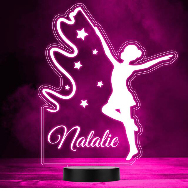 stars Silhouette Of A Girl With Ribbon Gymnastics Led Colour Night Light - image 1