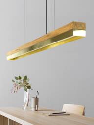 Pendant Lamp - Oak Wood & Brass Dining Room Gantlights Led
