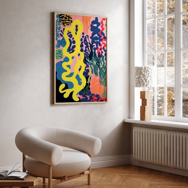 Yellow Abstract Print - Contemporary Boho Wall Art Poster Inspired By Henri Matisse - image 1