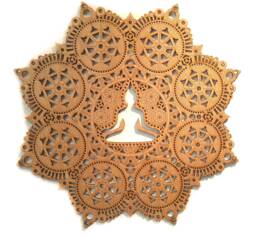 Laser Cut Wood Mandala Meditating Buddha Art, Decor - thumbnail 1