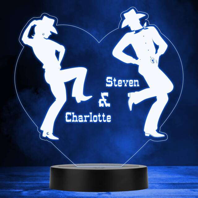 Heart Cowboy & Cowgirl Dancing Multicolour Personalised Gift Lamp Night Light - Bedroom - image 1