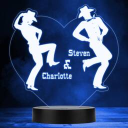 Heart Cowboy & Cowgirl Dancing Multicolour Personalised Gift Lamp Night Light - Bedroom - thumbnail 1