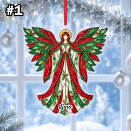 Custom Name Praying Angel Wings Ornament, Christmas Tree Car Hanging Decor, Flat 2D Ornament Acrylic Wooden Holiday Keepsake Gift 2026 - thumbnail 3