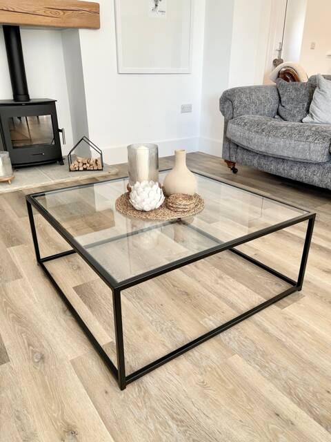 Mila Square Metal Glass Coffee Table - Black - image 1