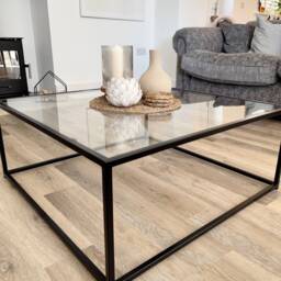 Mila Square Metal Glass Coffee Table - Black - thumbnail 4
