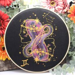 Gemini Embroidery Hoop Art Zodiac Star Sign Gift - thumbnail 2