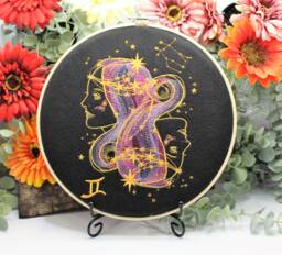 Gemini Embroidery Hoop Art Zodiac Star Sign Gift