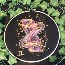 Gemini Embroidery Hoop Art Zodiac Star Sign Gift - thumbnail 3