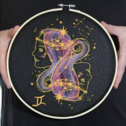 Gemini Embroidery Hoop Art Zodiac Star Sign Gift - thumbnail 4