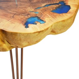 Round Live Edge Coffee Table With Glowing Resin Fillin/Hairpin Cooper Legs - thumbnail 2