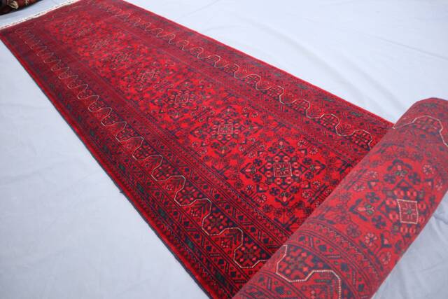 20 Ft Runner Rug, Afghan Hand Knotted Soft Pile Wool Turkmen Bukhara Red Runner, Long Hallway Stairs Kitchen Carpet - image 1