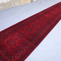 20 Ft Runner Rug, Afghan Hand Knotted Soft Pile Wool Turkmen Bukhara Red Runner, Long Hallway Stairs Kitchen Carpet - thumbnail 3