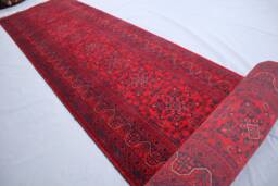 20 Ft Runner Rug, Afghan Hand Knotted Soft Pile Wool Turkmen Bukhara Red Runner, Long Hallway Stairs Kitchen Carpet - thumbnail 1