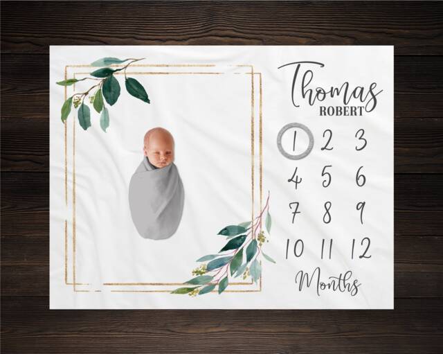 Greenery Milestone Blanket, Monthly Growth Tracker, Personalized Baby Custom Shower Gift, New Bm24 - image 1