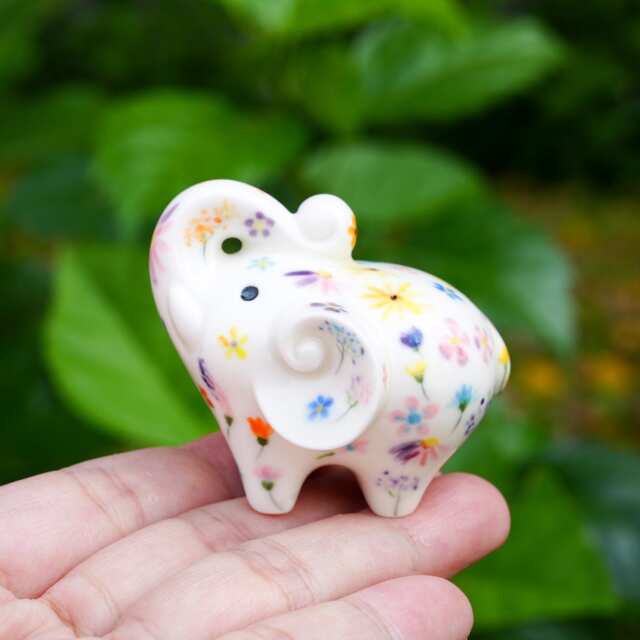 Lucky White Elephant With Flowers, For Wealth & Luck Trunk Up, Hand-Painted - image 1