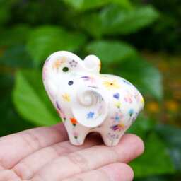 Lucky White Elephant With Flowers, For Wealth & Luck Trunk Up, Hand-Painted - thumbnail 1