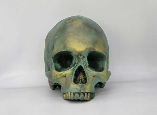 Bronze Patina Human Skull Replica . Realistic Plaster Of Paris Life Size Human Replica - image 1