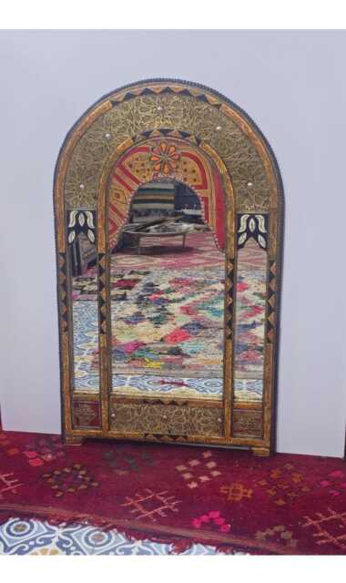 Moroccan Oriental Mirror With Cow Bone Frame - Arched Door-Shaped Handmade Wall Decor - image 1