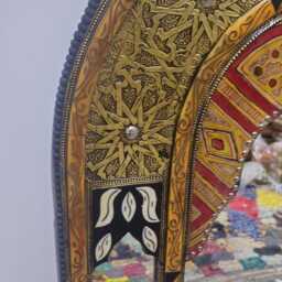 Moroccan Oriental Mirror With Cow Bone Frame - Arched Door-Shaped Handmade Wall Decor - thumbnail 4