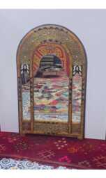 Moroccan Oriental Mirror With Cow Bone Frame - Arched Door-Shaped Handmade Wall Decor - thumbnail 1
