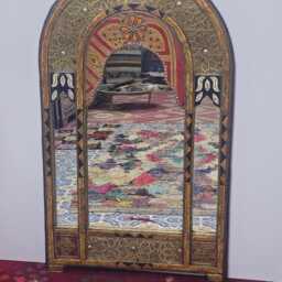 Moroccan Oriental Mirror With Cow Bone Frame - Arched Door-Shaped Handmade Wall Decor - thumbnail 3