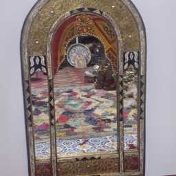 Moroccan Oriental Mirror With Cow Bone Frame - Arched Door-Shaped Handmade Wall Decor - thumbnail 2