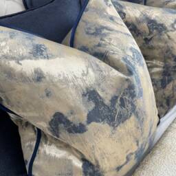Gold Navy Pillow Cover, Luxury Cushion Cover , Throw Blue Metallic Clarke &clarke Tessere Midnight Fabric, Navy Satin Piping - thumbnail 3