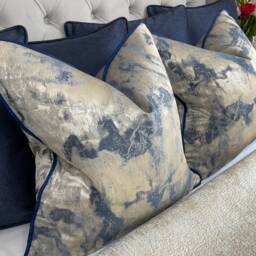 Gold Navy Pillow Cover, Luxury Cushion Cover , Throw Blue Metallic Clarke &clarke Tessere Midnight Fabric, Navy Satin Piping - thumbnail 2