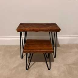 Rustic Nest Of Tables, Supported By Steel Hairpin Legs - Reclaimed Wood Space Saving Tables Natural Stackable - thumbnail 4