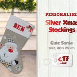 Personalised Christmas Stocking Silver Felt Decoration With Name - thumbnail 2