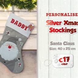 Personalised Christmas Stocking Silver Felt Decoration With Name - thumbnail 3