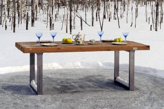 Handmade Reclaimed Wood Dining Table, Steel Bases - image 1