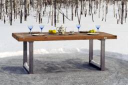 Handmade Reclaimed Wood Dining Table, Steel Bases