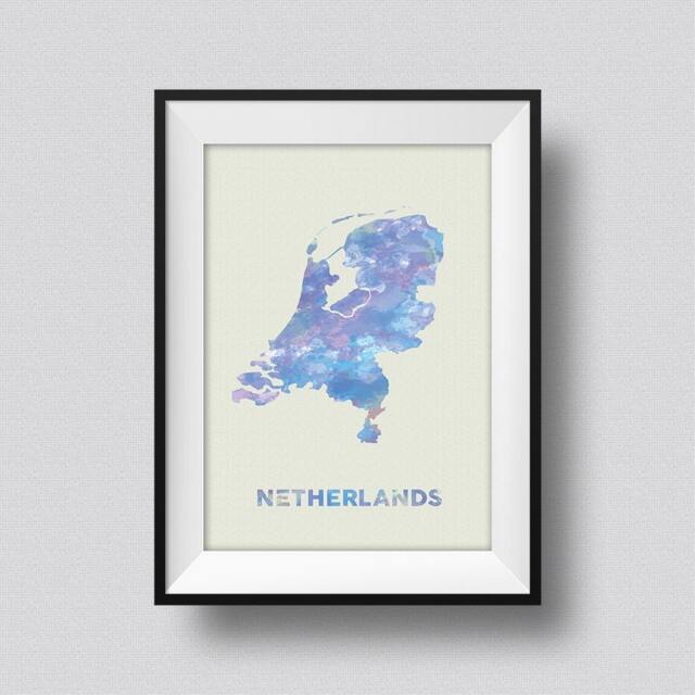 Netherlands Watercolor Map Art Print Ink Splash Poster Canvas