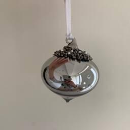 Shiny Iron Brass Glass Christmas Tree Decoration With Beading - 8cm - Sultan Shape Festive Winter Minimal Classy Urban Modern Glitz Glam - thumbnail 2