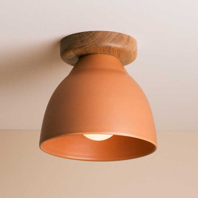 Terracotta Element Flush Mount Ceiling Light in Ceramic & Oak - image 1