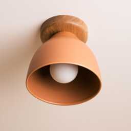 Terracotta Element Flush Mount Ceiling Light in Ceramic & Oak - thumbnail 2