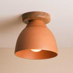 Terracotta Element Flush Mount Ceiling Light in Ceramic & Oak - thumbnail 1
