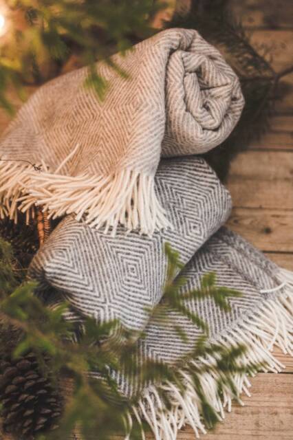 "Natural Sheep Wool Throw Blanket With Fringe Soft Warm Plaid - 55"" X 94" - image 1