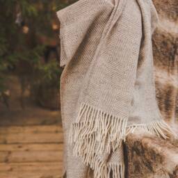 "Natural Sheep Wool Throw Blanket With Fringe Soft Warm Plaid - 55"" X 94" - thumbnail 3