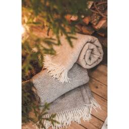 "Natural Sheep Wool Throw Blanket With Fringe Soft Warm Plaid - 55"" X 94" - thumbnail 4
