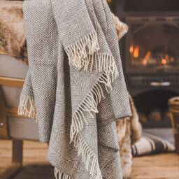 "Natural Sheep Wool Throw Blanket With Fringe Soft Warm Plaid - 55"" X 94" - thumbnail 2