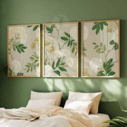 Set Of 3 Botanical Wall Art Prints, Green Leaf & White Flower Posters, Modern Nature Inspired Decor - thumbnail 3