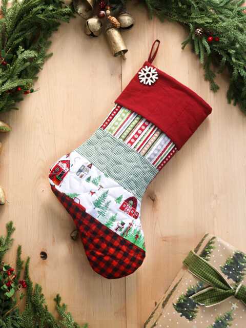 Personalized Quilted Christmas Stocking, Patchwork Design, Farmhouse Decor - image 1